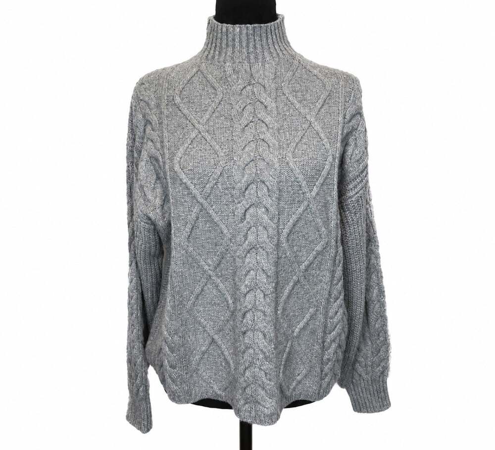 Old Navy So Soft Mock Medium Grey Cable Knit Sweater Women’s Sz Medium NWT